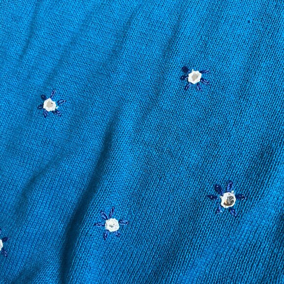 Vintage NWT Cerulean Blue Knit Short Sleeve Paisley Embroidered Cardigan Size 2X - Picture 2 of 5